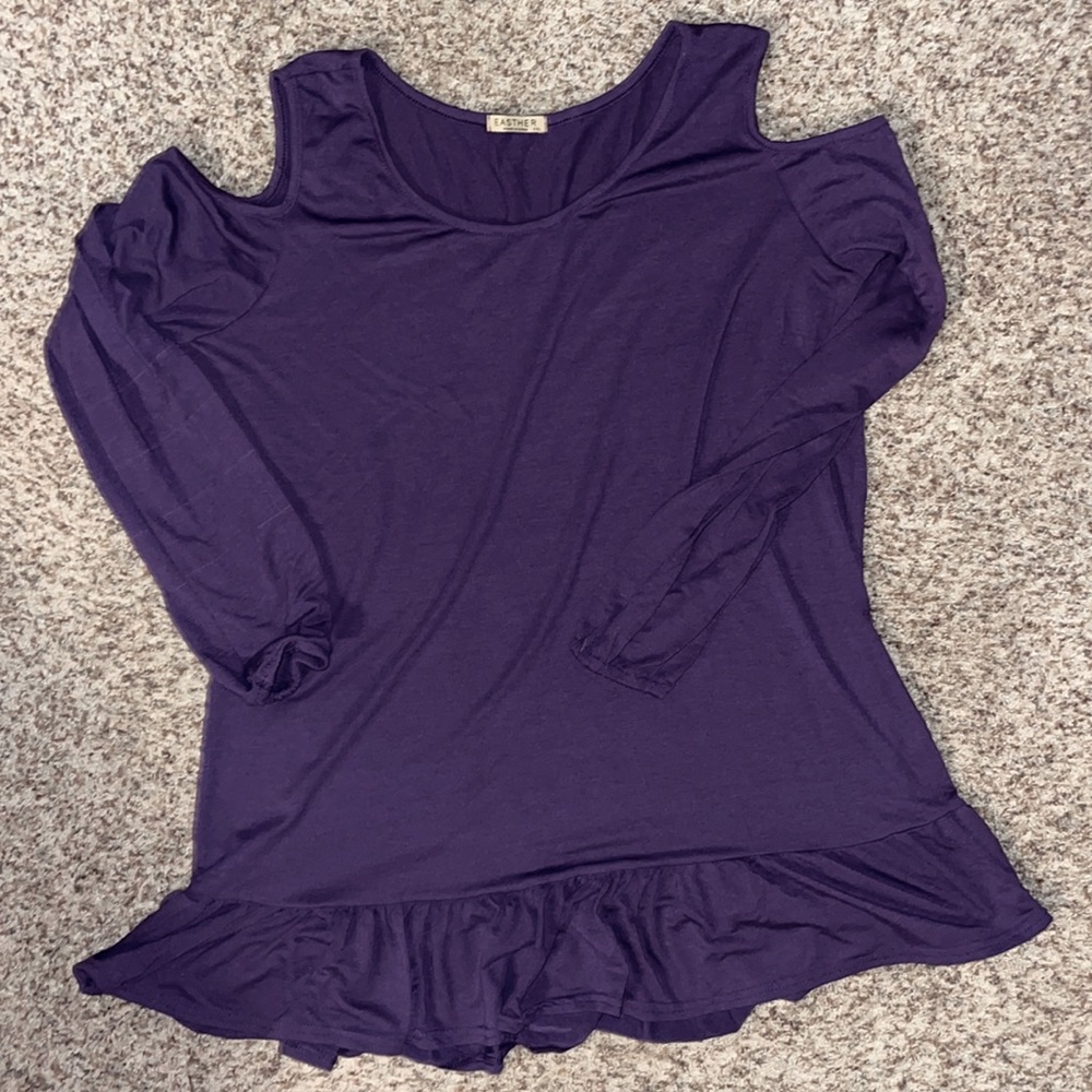 Easter xxl Cold shoulder ruffle bottom tunic top purple EUC - Picture 1 of 3